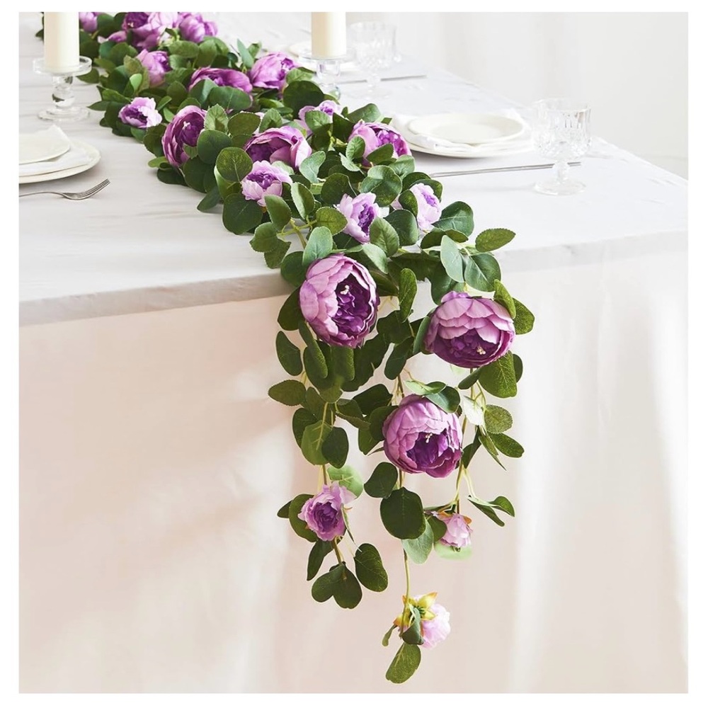 Artificial Floral Garland Purple Peoniez - Picture 2 of 4